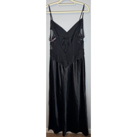 Victorias Secret Chemise Large Black Long Lace Sheer Side Slip Dress - Picture 2 of 5